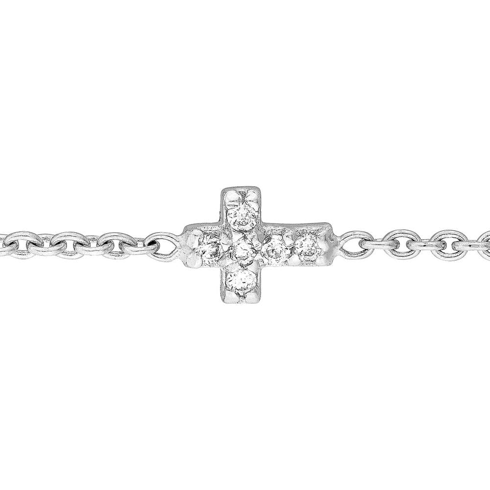 Olas d'Oro - 14K White Gold Mini Diamond Cross Bolo Bracelet - 0.03 Carat Diamond Total Weight