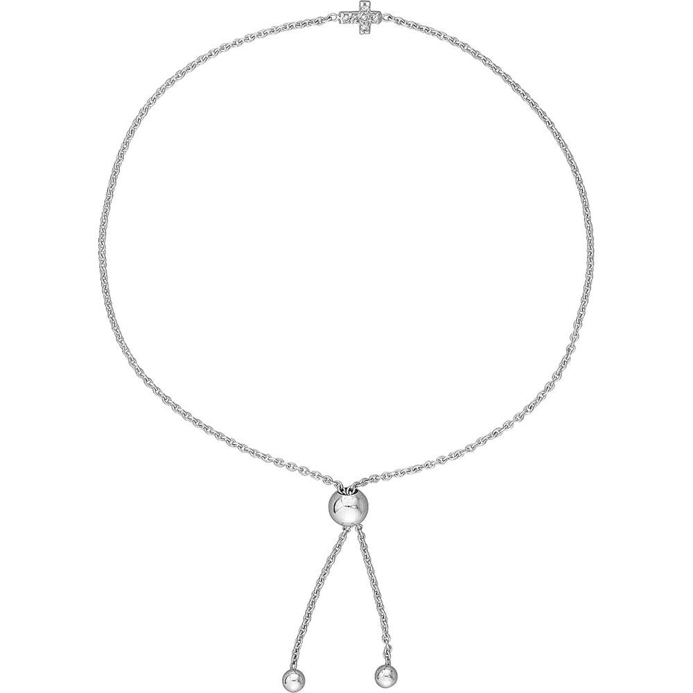 Olas d'Oro - 14K White Gold Mini Diamond Cross Bolo Bracelet - 0.03 Carat Diamond Total Weight