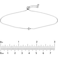 Olas d'Oro - 14K White Gold Mini Diamond Cross Bolo Bracelet - 0.03 Carat Diamond Total Weight