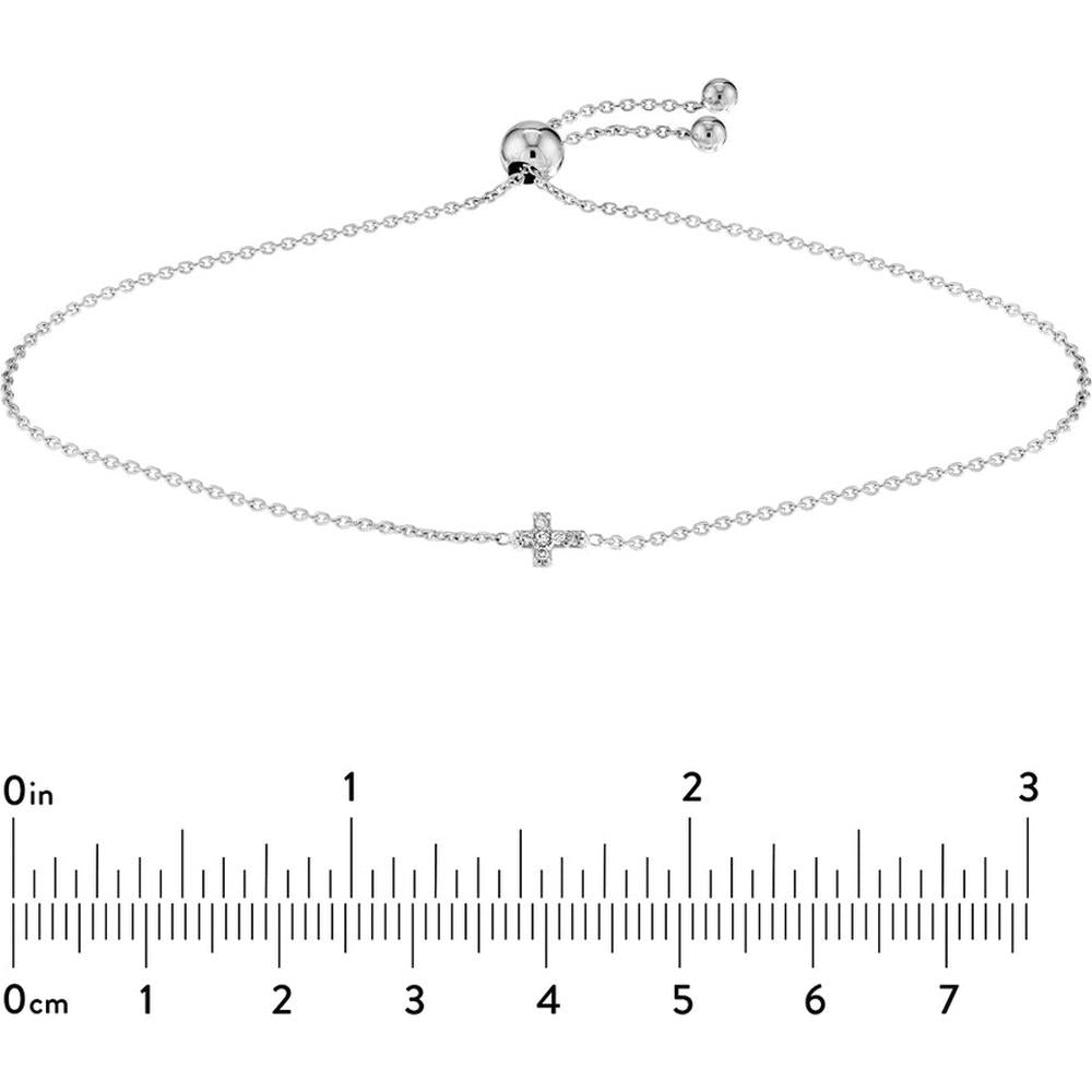 Olas d'Oro - 14K White Gold Mini Diamond Cross Bolo Bracelet - 0.03 Carat Diamond Total Weight