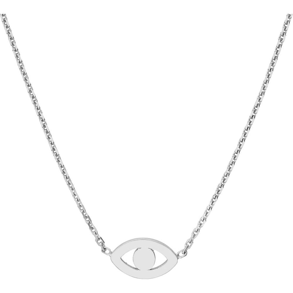 Olas d'Oro - 14K White Gold Mini Evil Eye Cutout Necklace with Adjustable Chain