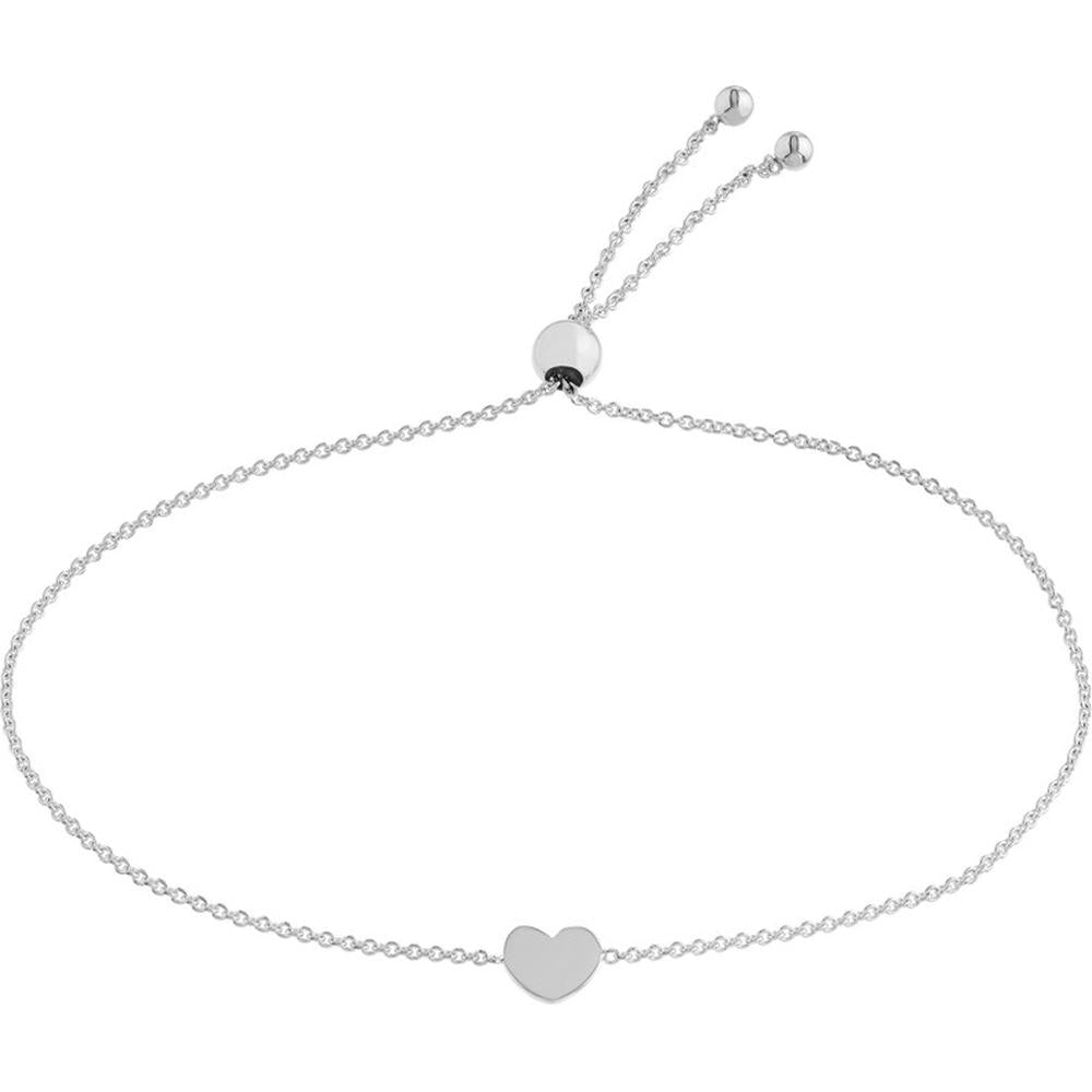 Olas d'Oro - 14K White Gold Mini Heart Bolo Bracelet with Sliding Bead Closure