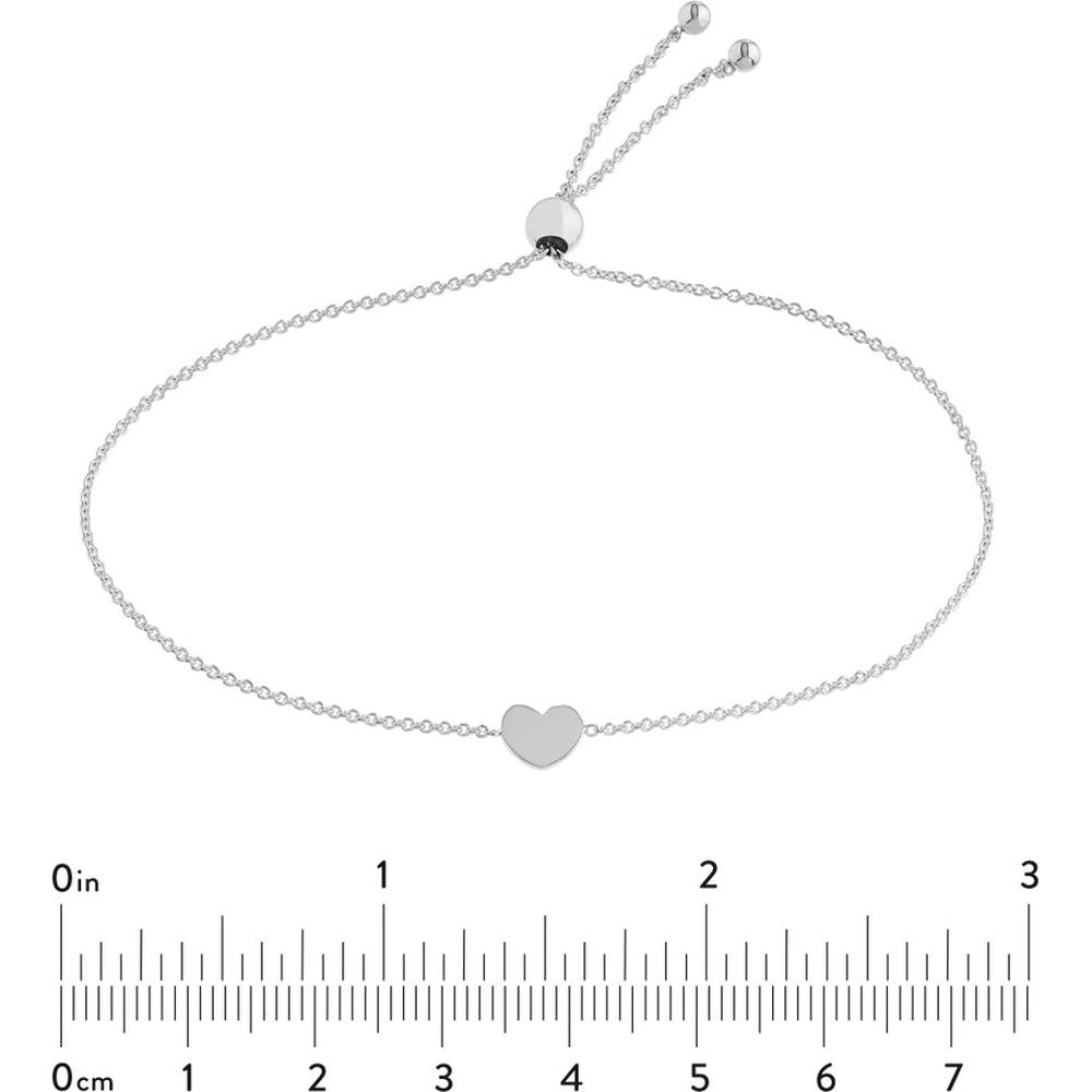 Olas d'Oro - 14K White Gold Mini Heart Bolo Bracelet with Sliding Bead Closure