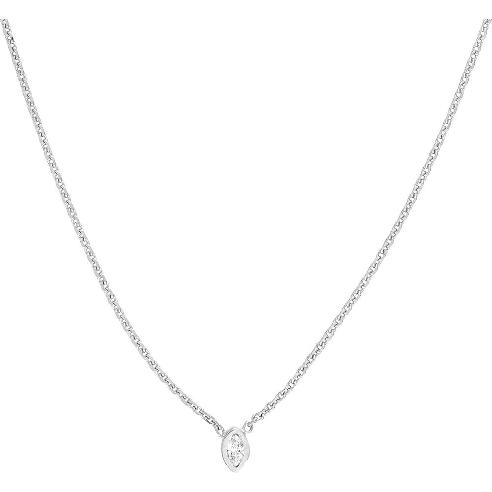 Olas d'Oro - 14K White Gold Mini Marquise Diamond Bezel Drop Necklace - 0.04 Carat Total Diamond Weight