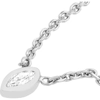 Olas d'Oro - 14K White Gold Mini Marquise Diamond Bezel Drop Necklace - 0.04 Carat Total Diamond Weight