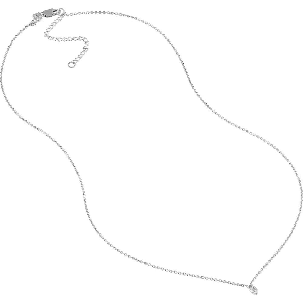 Olas d'Oro - 14K White Gold Mini Marquise Diamond Bezel Drop Necklace - 0.04 Carat Total Diamond Weight