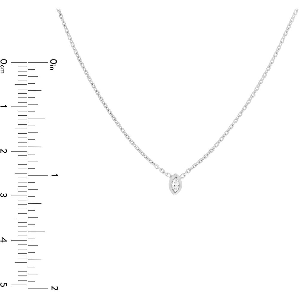 Olas d'Oro - 14K White Gold Mini Marquise Diamond Bezel Drop Necklace - 0.04 Carat Total Diamond Weight