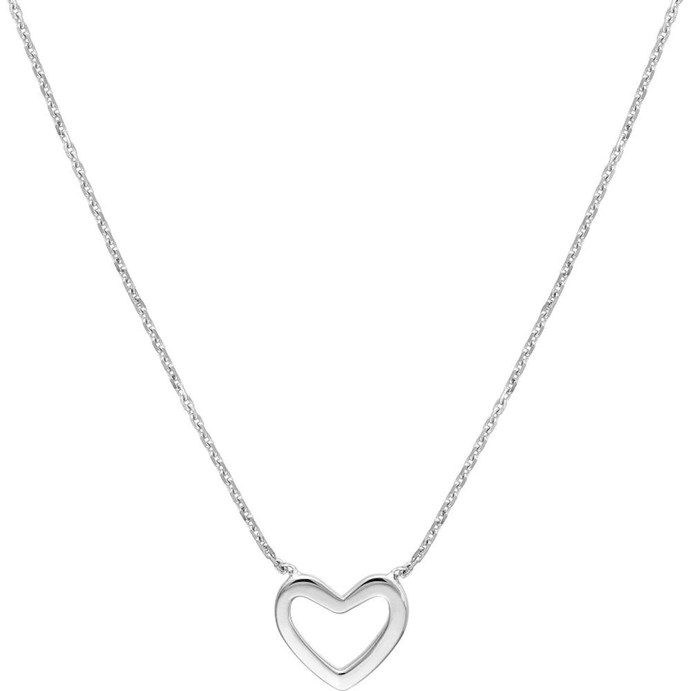 Olas d'Oro - 14K White Gold Mini Open Heart Necklace with Adjustable Chain - 1.95g