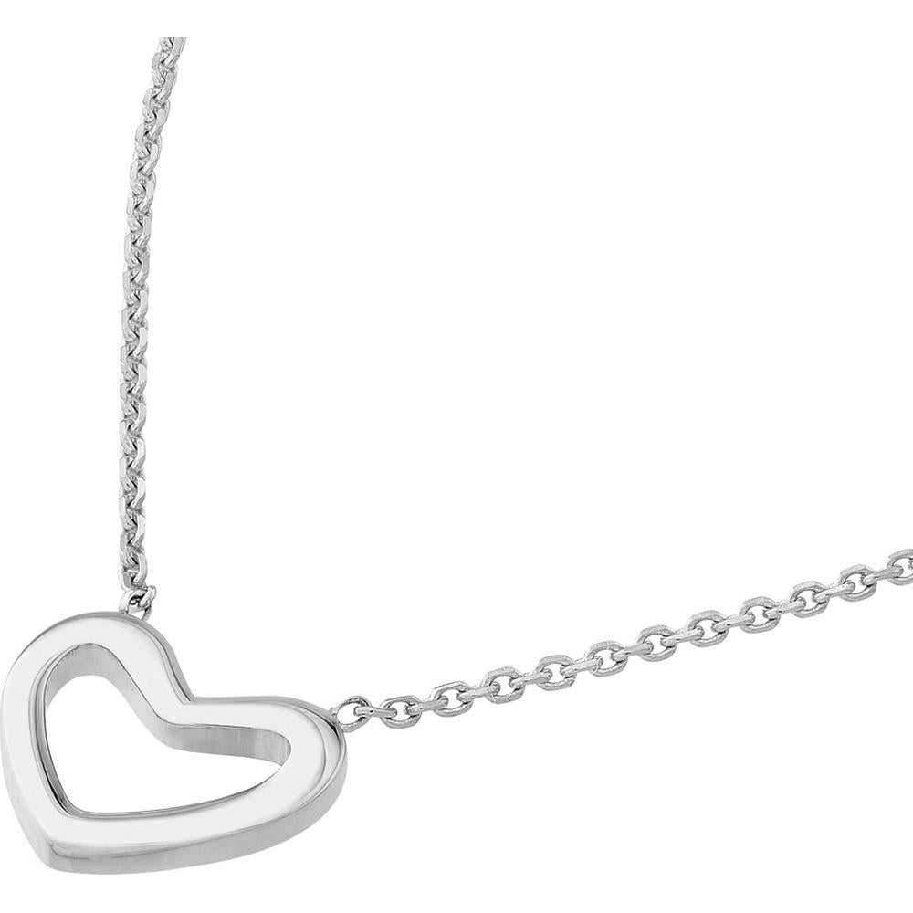 Olas d'Oro - 14K White Gold Mini Open Heart Necklace with Adjustable Chain - 1.95g