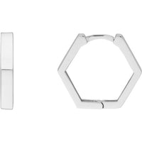 Olas d'Oro - 14K White Gold Mini Pentagon Shaped Huggie Earrings - 2.09g Total Weight
