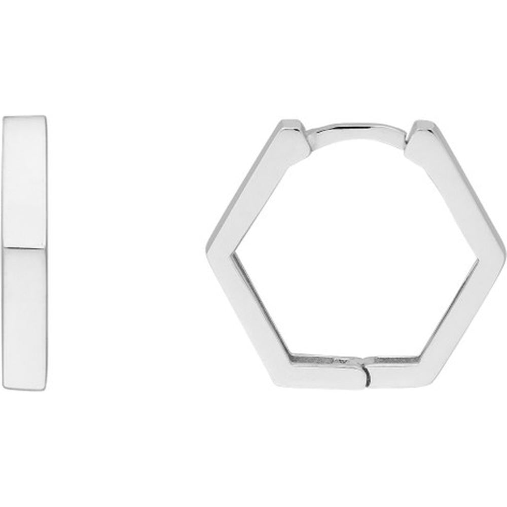 Olas d'Oro - 14K White Gold Mini Pentagon Shaped Huggie Earrings - 2.09g Total Weight