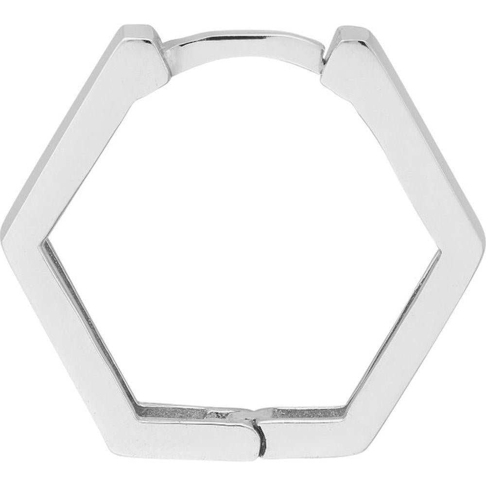 Olas d'Oro - 14K White Gold Mini Pentagon Shaped Huggie Earrings - 2.09g Total Weight