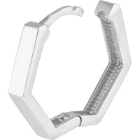 Olas d'Oro - 14K White Gold Mini Pentagon Shaped Huggie Earrings - 2.09g Total Weight