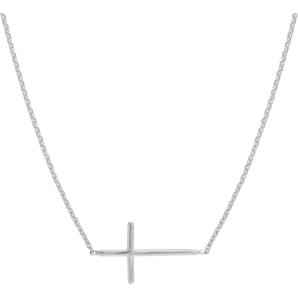 Olas d'Oro - 14K White Gold Mini Sideways Cross Adjustable Necklace - 1.79 Grams