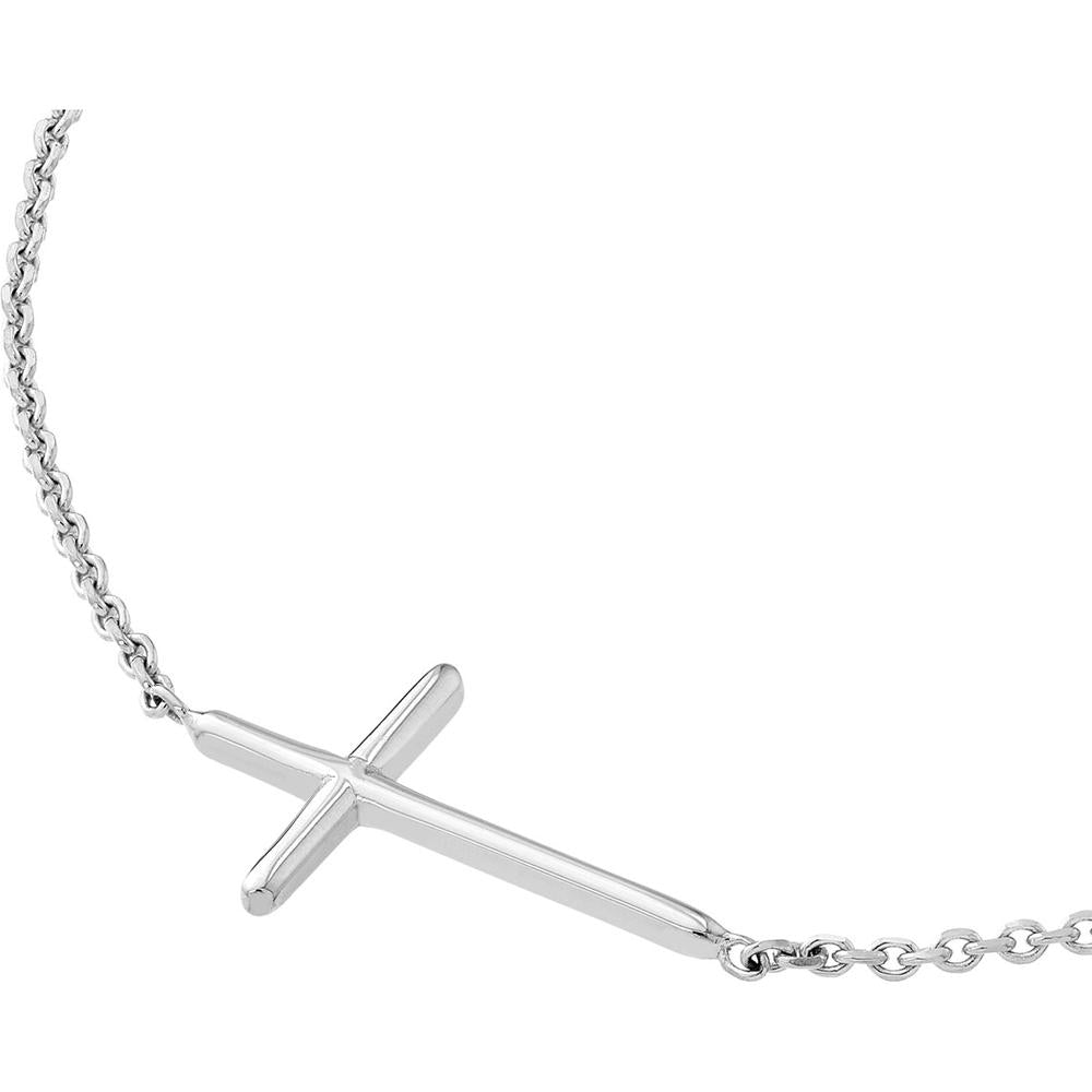 Olas d'Oro - 14K White Gold Mini Sideways Cross Adjustable Necklace - 1.79 Grams