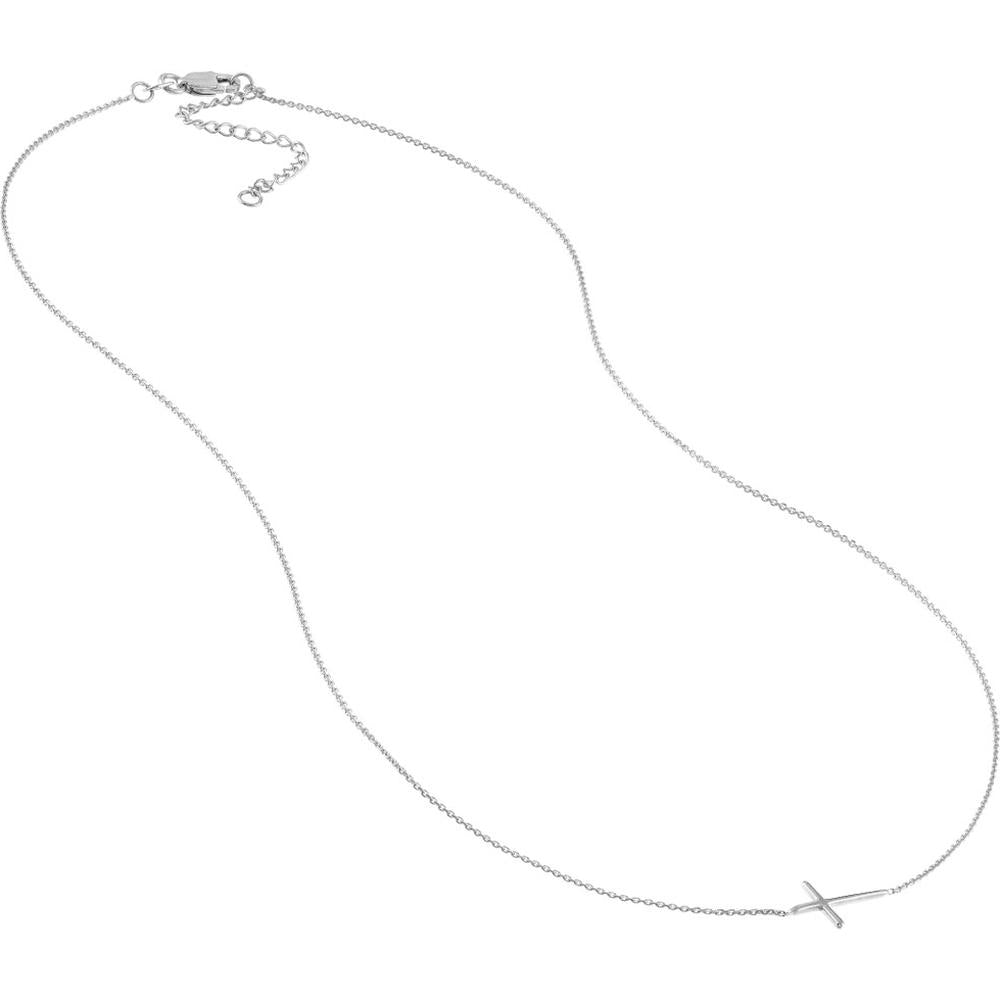 Olas d'Oro - 14K White Gold Mini Sideways Cross Adjustable Necklace - 1.79 Grams
