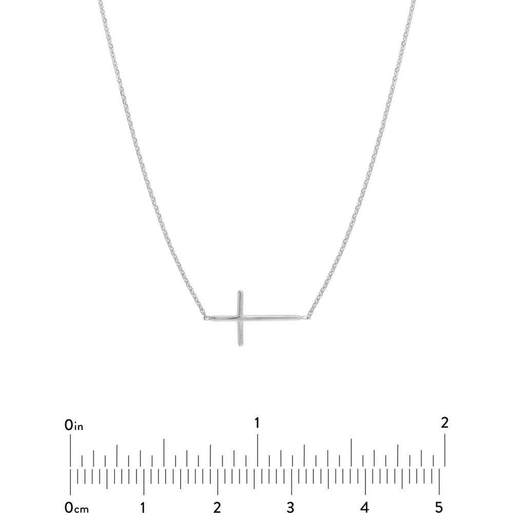 Olas d'Oro - 14K White Gold Mini Sideways Cross Adjustable Necklace - 1.79 Grams