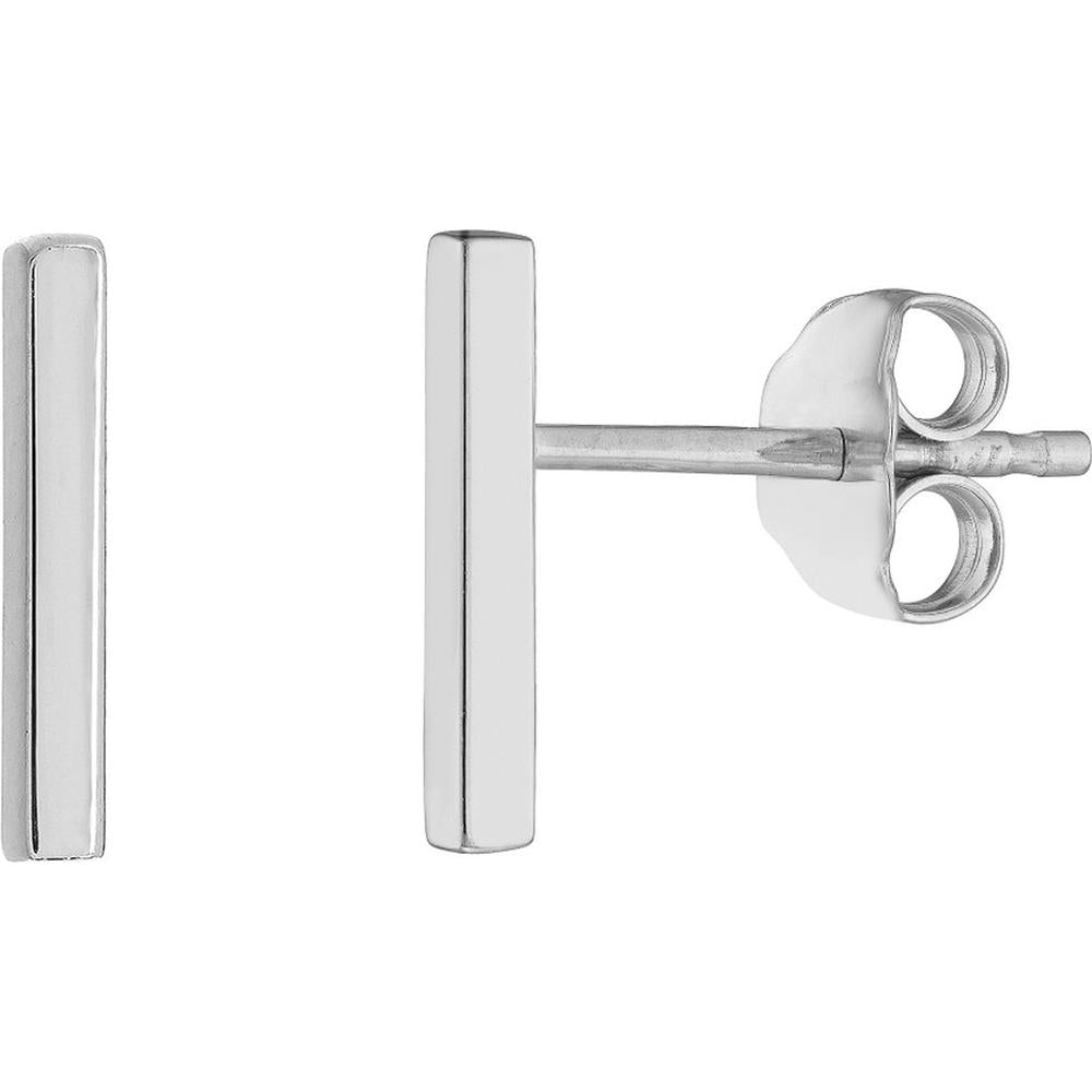 Olas d'Oro - 14K White Gold Mini Staple Bar Earrings on Post Back  1.03g