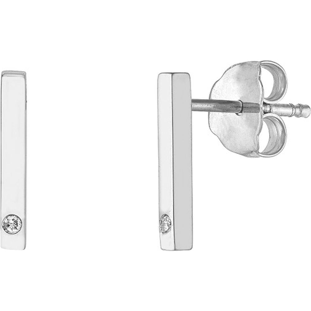 Olas d'Oro - 14K White Gold Mini Staple Bar Earrings with Diamond - 0.01 Carat Total Diamond Weight