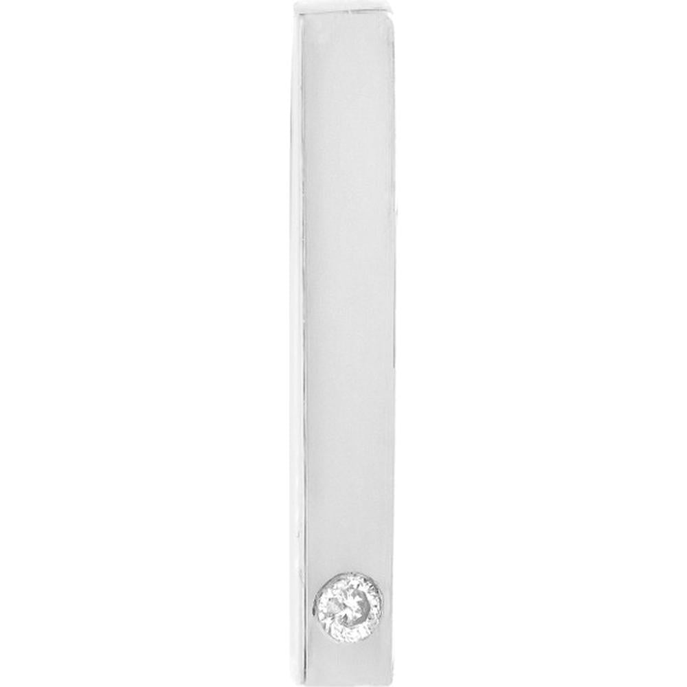 Olas d'Oro - 14K White Gold Mini Staple Bar Earrings with Diamond - 0.01 Carat Total Diamond Weight