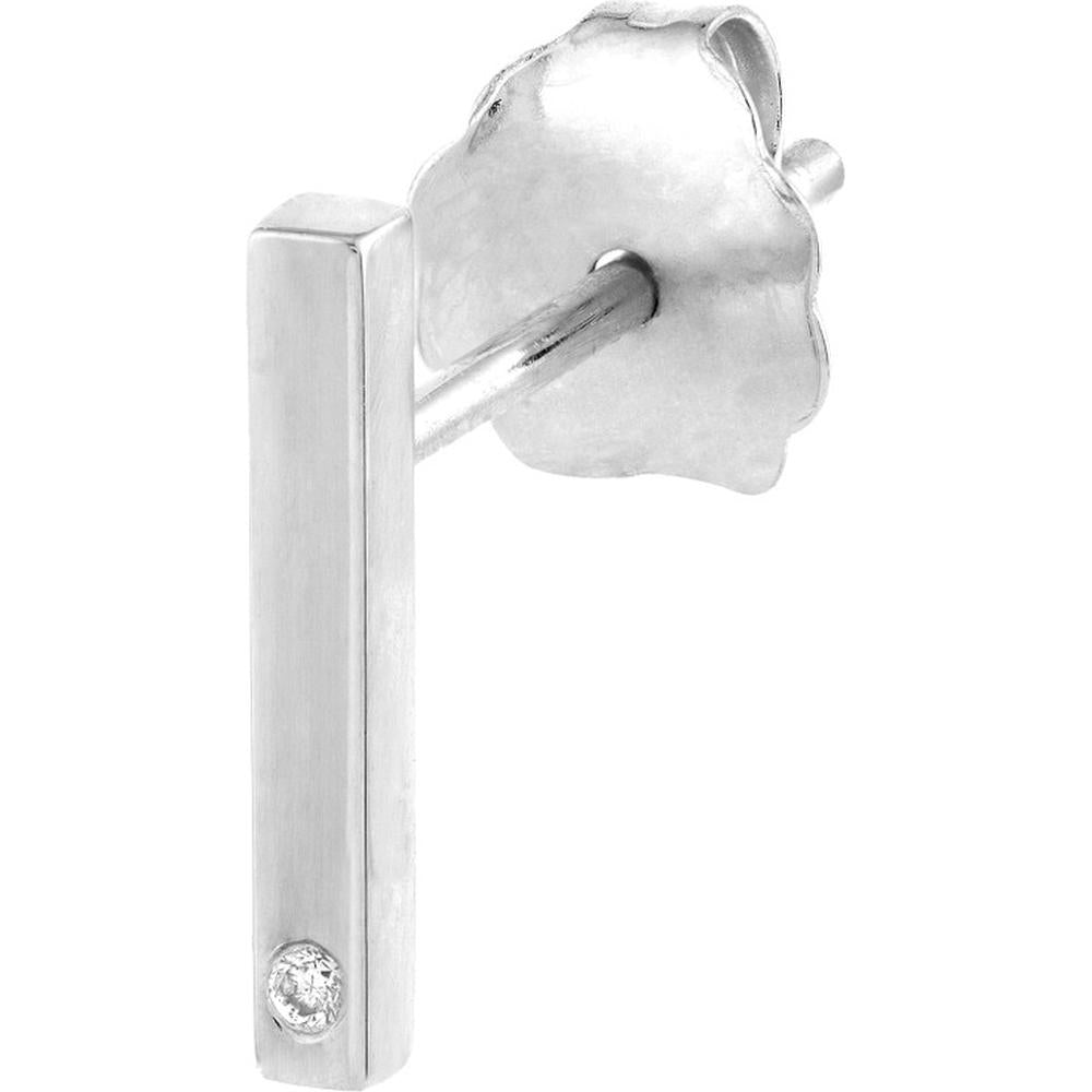 Olas d'Oro - 14K White Gold Mini Staple Bar Earrings with Diamond - 0.01 Carat Total Diamond Weight