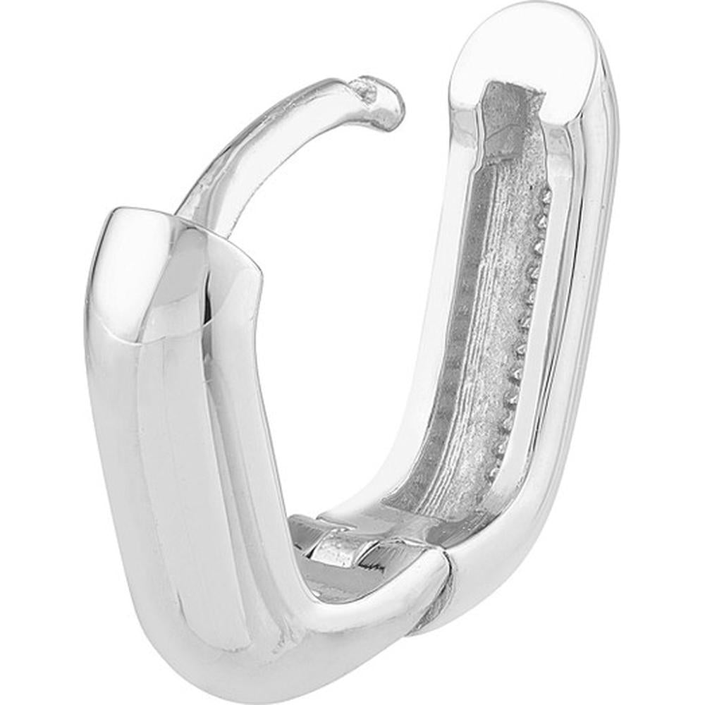 Olas d'Oro - 14K White Gold Oblong Mini Hoops with Polished Finish - 2.80 Grams Total Weight