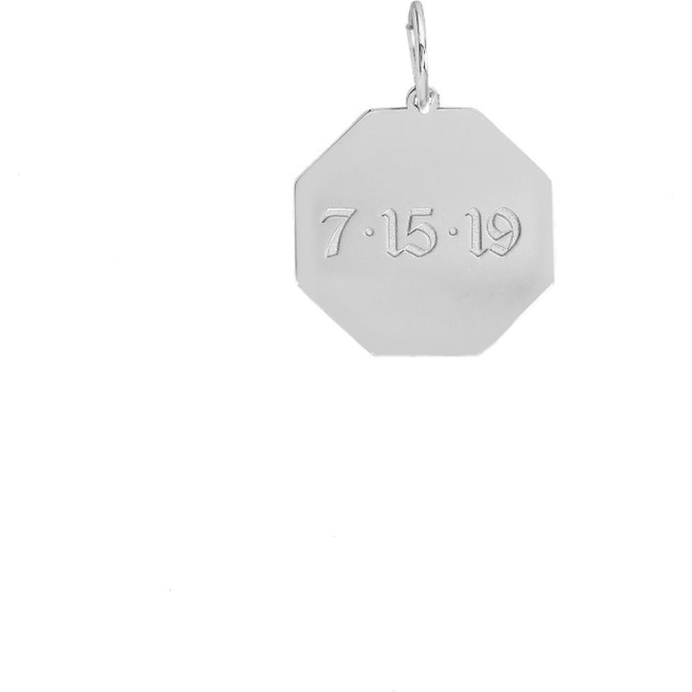 Olas d'Oro - 14K White Gold Octagon Engravable Pendant Charm - 1.71g