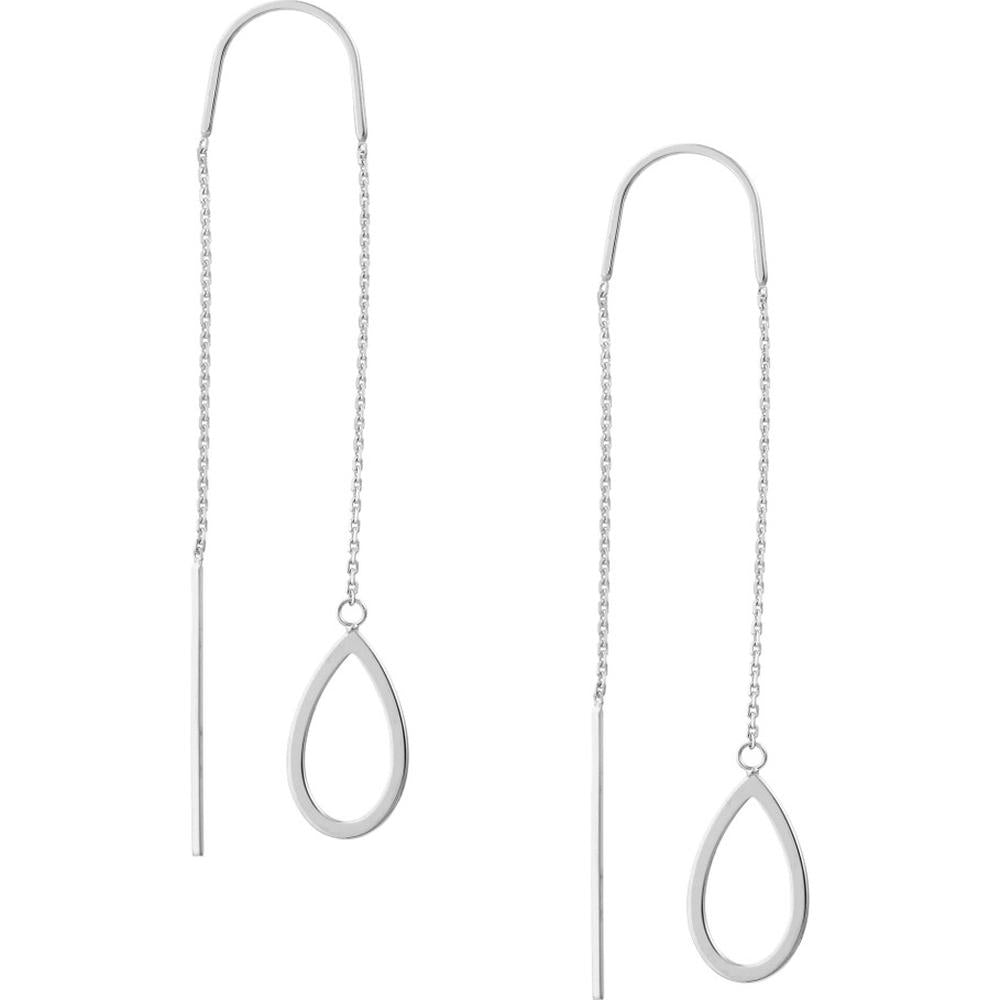 Olas d'Oro - 14K White Gold Open Teardrop Threader Earrings - Lightweight Design, 1.30g Total Weight