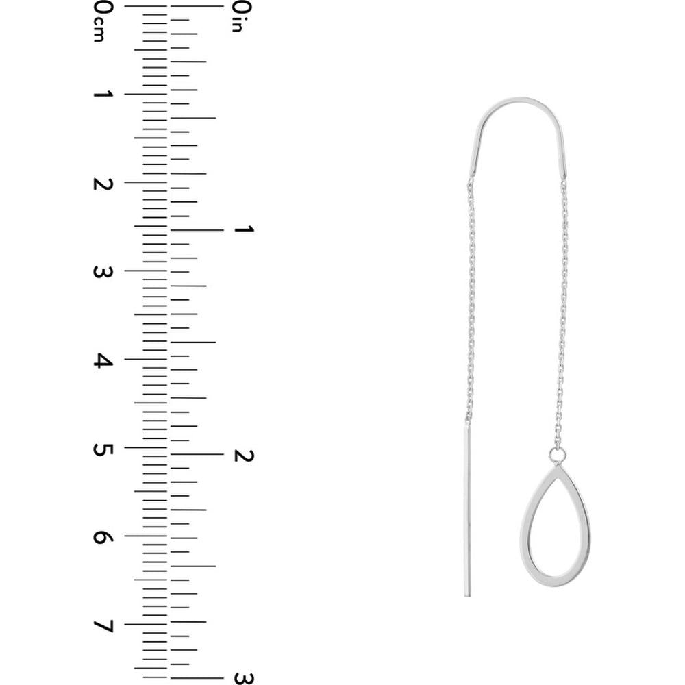 Olas d'Oro - 14K White Gold Open Teardrop Threader Earrings - Lightweight Design, 1.30g Total Weight