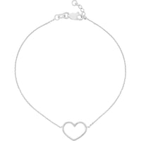 Olas d'Oro - 14K White Gold Open Wire Heart Adjustable Bracelet - 1.15g Weight