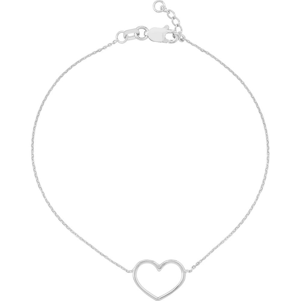 Olas d'Oro - 14K White Gold Open Wire Heart Adjustable Bracelet - 1.15g Weight