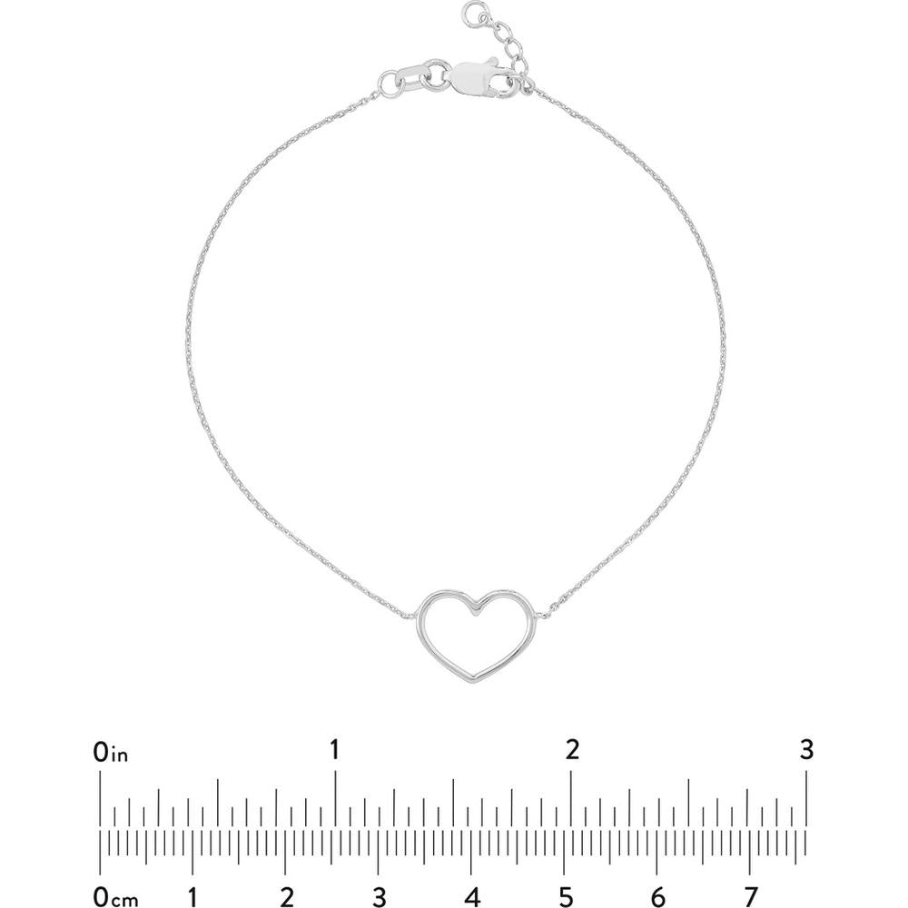 Olas d'Oro - 14K White Gold Open Wire Heart Adjustable Bracelet - 1.15g Weight