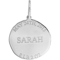 Olas d'Oro - 14K White Gold Organic Disk Engravable Charm - 16mm