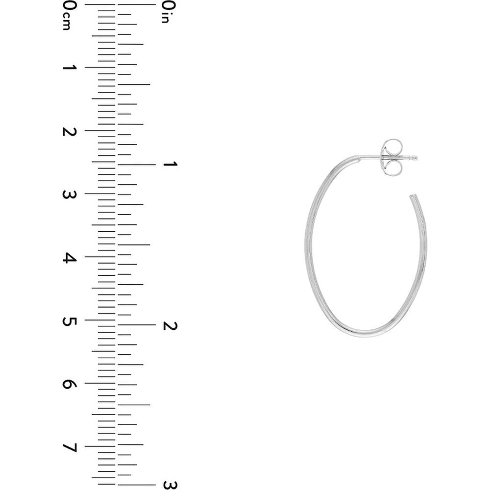 Olas d'Oro - 14K White Gold Oval Post Hoop Earrings - 1.45 Grams Total Weight
