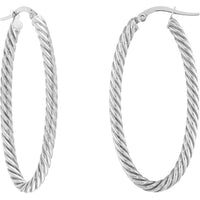 Olas d'Oro - 14K White Gold Oval Rope Twist Hoop Earrings - 2.40g Total Weight