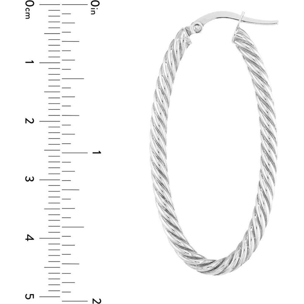 Olas d'Oro - 14K White Gold Oval Rope Twist Hoop Earrings - 2.40g Total Weight