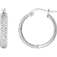 Olas d'Oro - 14K White Gold Pave CZ Hoop Earrings - 2.35g Average Weight