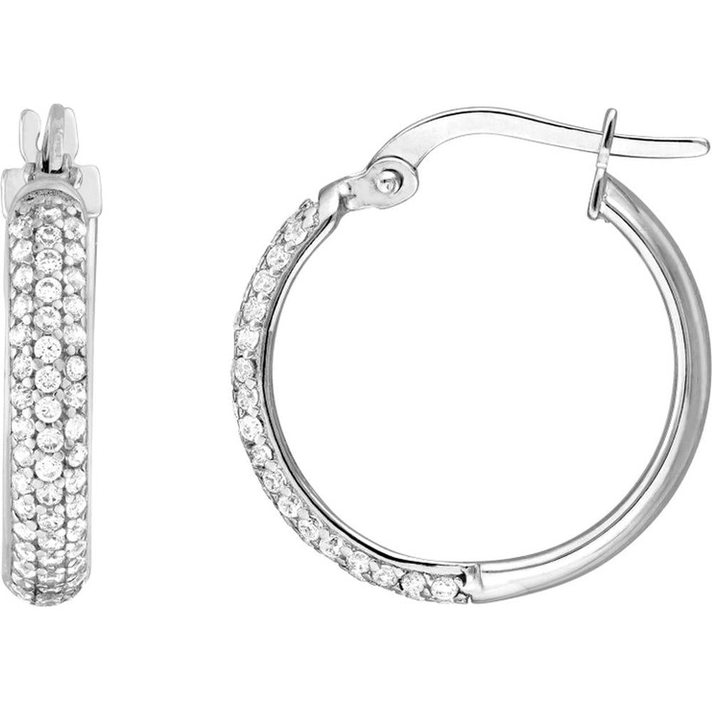 Olas d'Oro - 14K White Gold Pave CZ Hoop Earrings - 2.35g Average Weight
