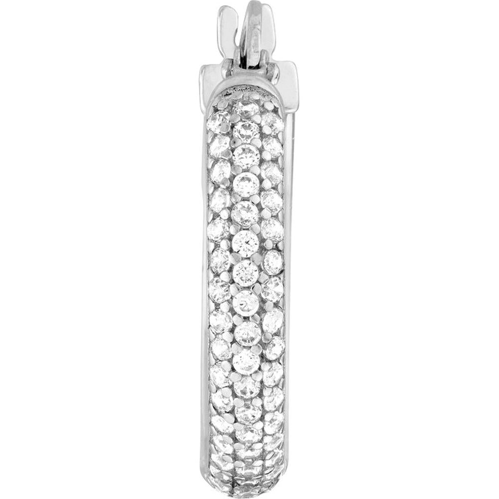 Olas d'Oro - 14K White Gold Pave CZ Hoop Earrings - 2.35g Average Weight