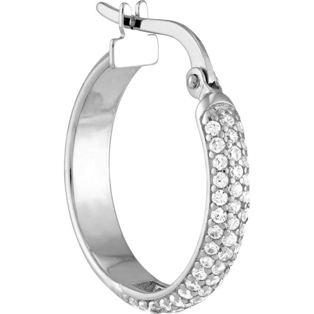 Olas d'Oro - 14K White Gold Pave CZ Hoop Earrings - 2.35g Average Weight