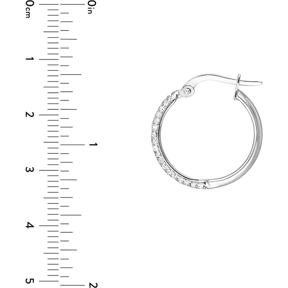 Olas d'Oro - 14K White Gold Pave CZ Hoop Earrings - 2.35g Average Weight