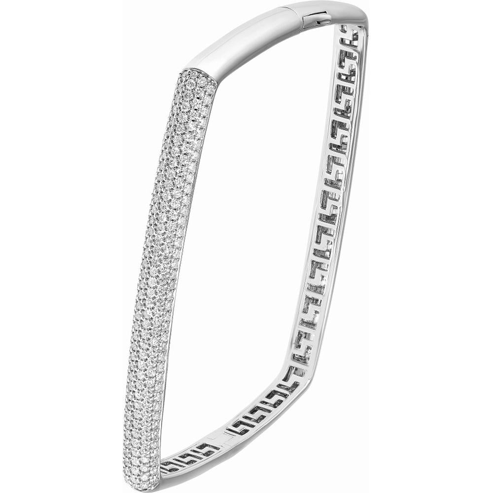 Olas d'Oro - 14K White Gold Pave Diamond Square Bangle - 1.78 Carat Total Diamond Weight