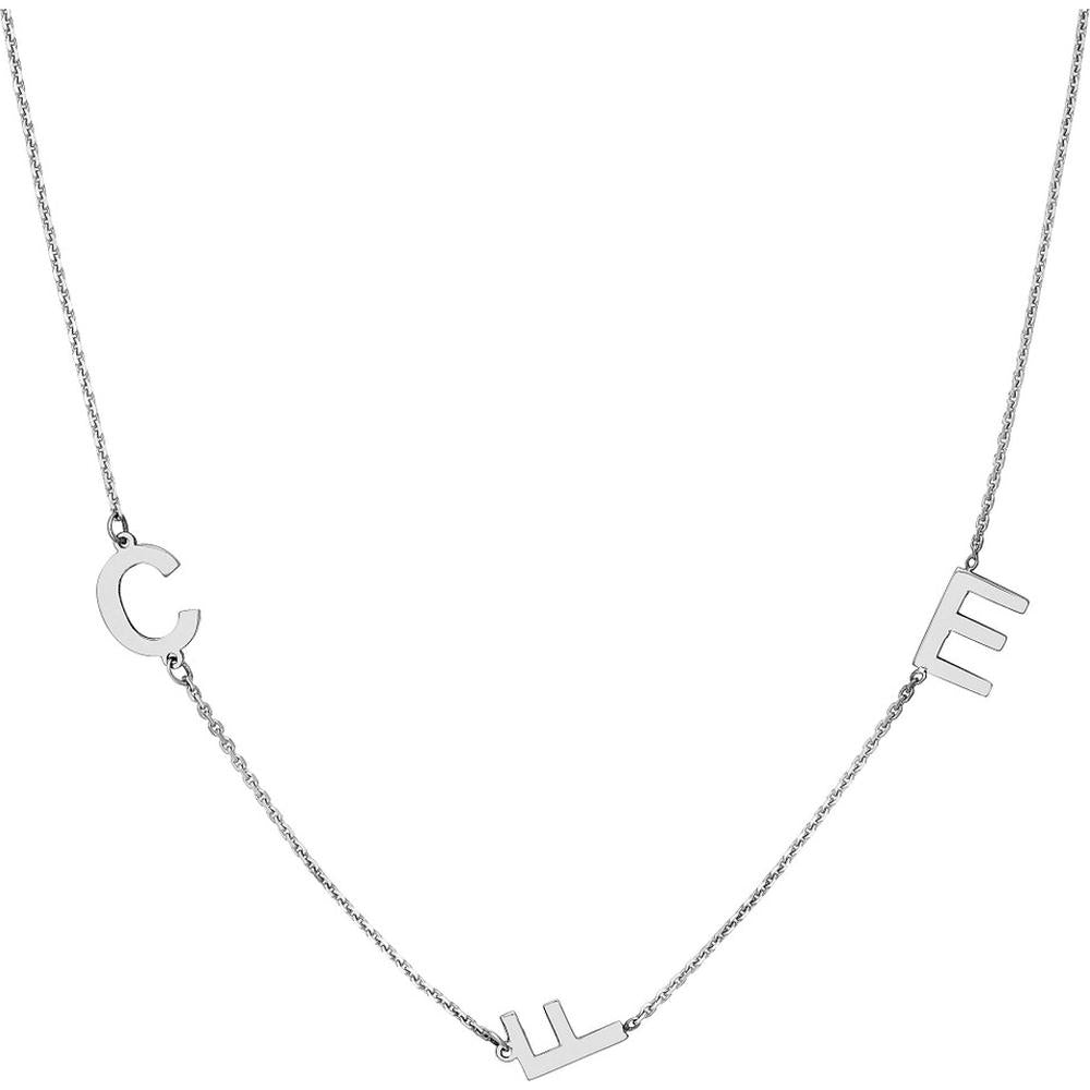 Olas d'Oro - 14K White Gold Personalized Block Initials Station Necklace - 1.80 Grams Total Weight
