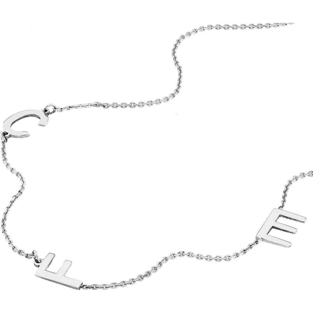 Olas d'Oro - 14K White Gold Personalized Block Initials Station Necklace - 1.80 Grams Total Weight