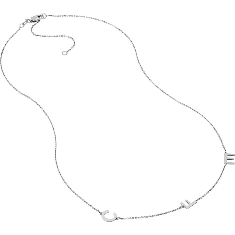 Olas d'Oro - 14K White Gold Personalized Block Initials Station Necklace - 1.80 Grams Total Weight