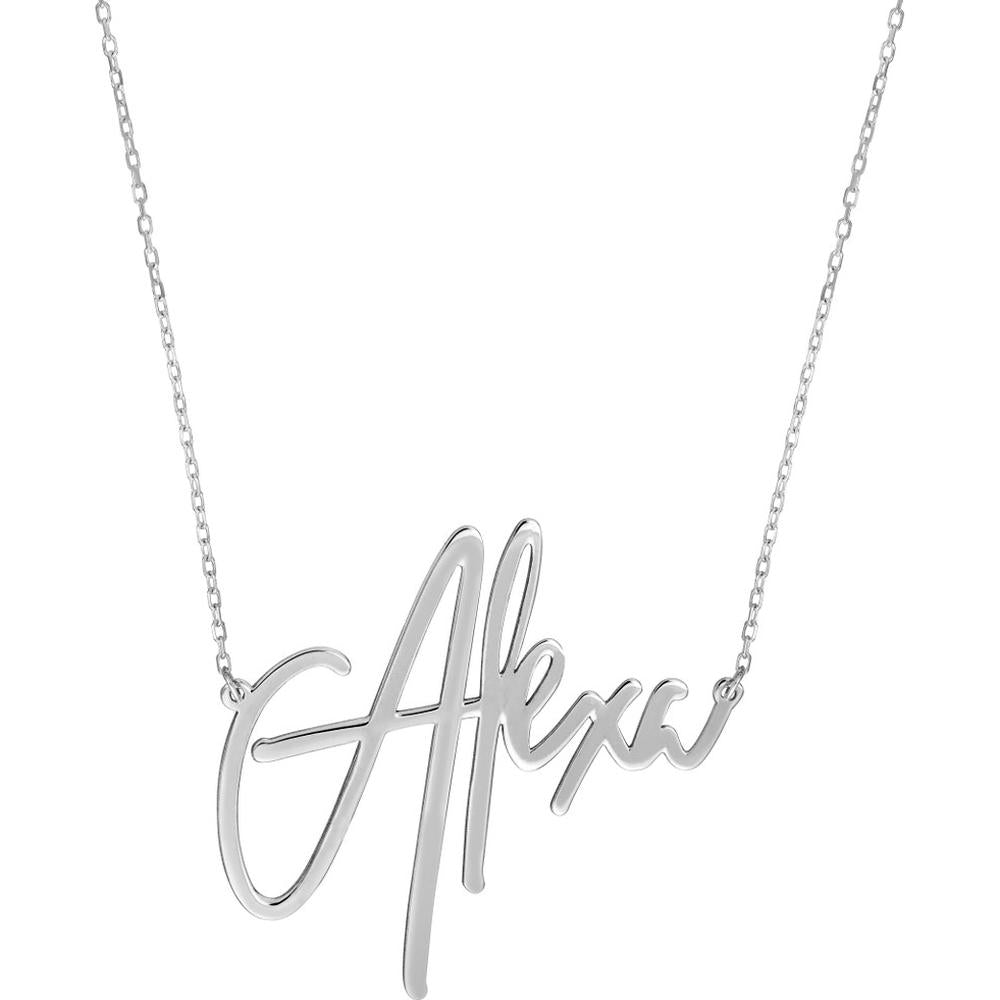 Olas d'Oro - 14K White Gold Personalized Signature Necklace with Customizable Name in Bold Font - 45mm Wide