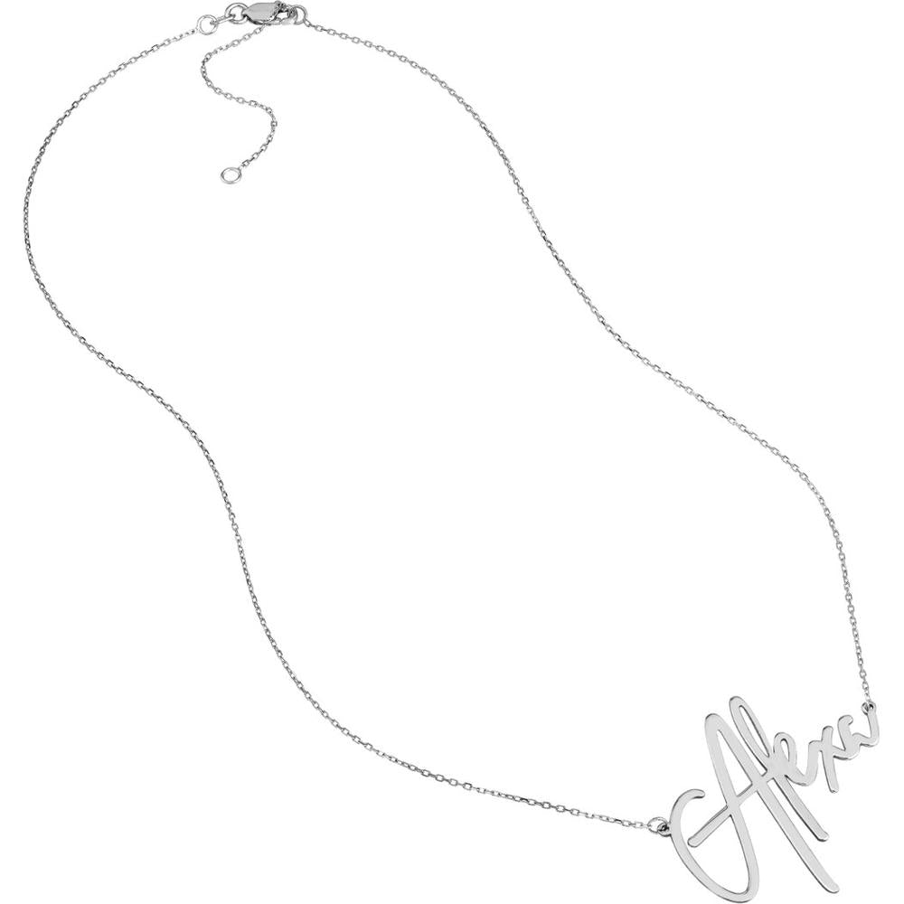 Olas d'Oro - 14K White Gold Personalized Signature Necklace with Customizable Name in Bold Font - 45mm Wide
