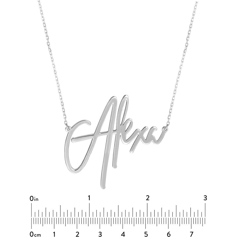 Olas d'Oro - 14K White Gold Personalized Signature Necklace with Customizable Name in Bold Font - 45mm Wide