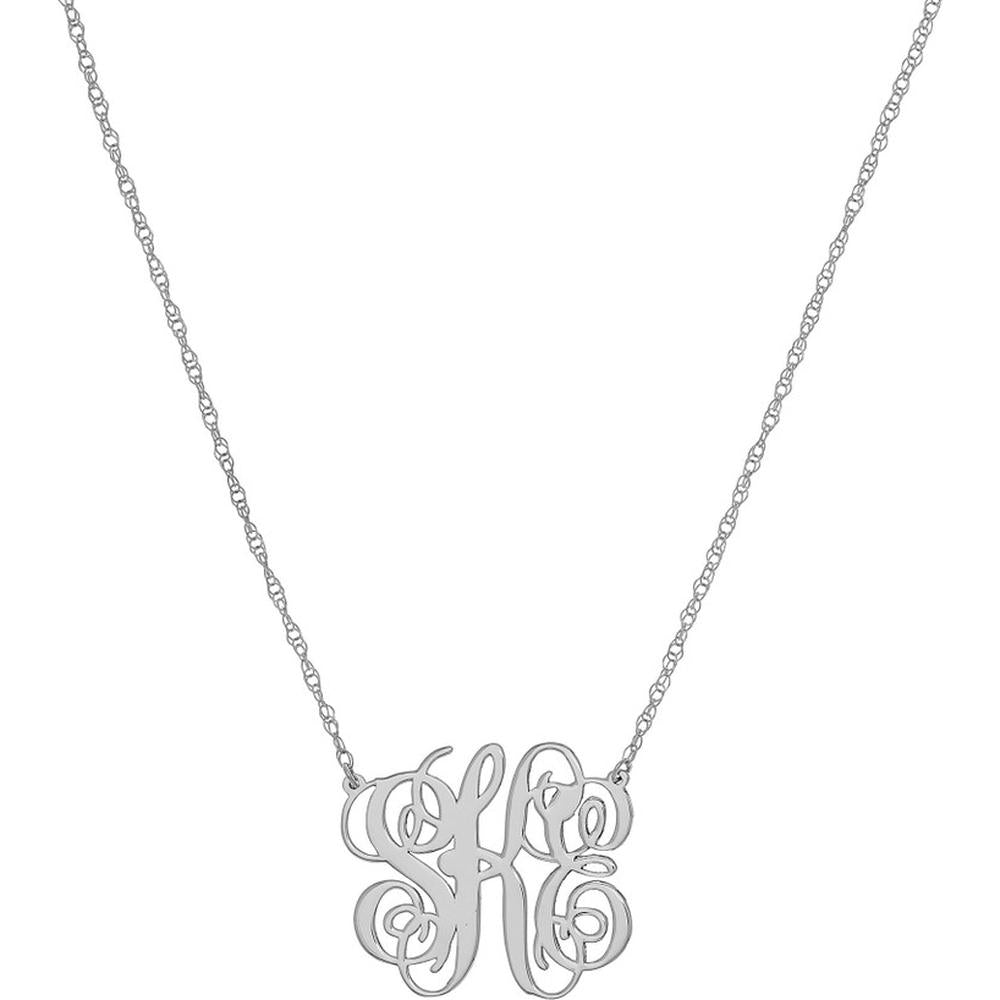 Olas d'Oro - 14K White Gold Personalized Small Script Monogram Necklace - Custom 25mm Pendant