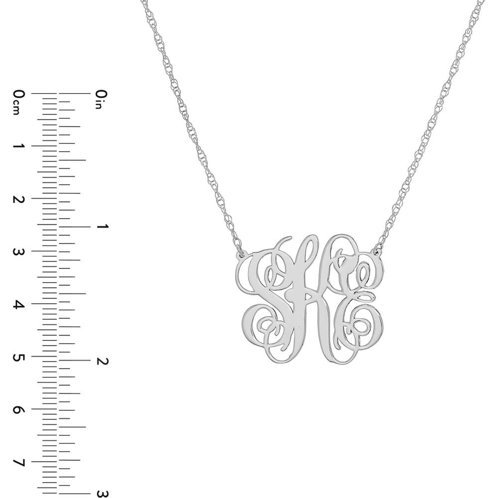 Olas d'Oro - 14K White Gold Personalized Small Script Monogram Necklace - Custom 25mm Pendant